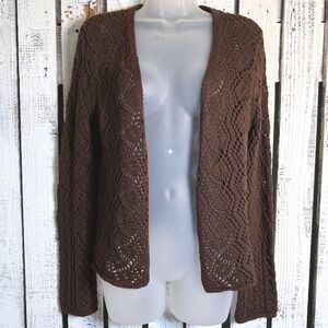 Y2K '05 The Limited Crochet Wool Blend Cardigan Sweater Size L Brown Pointelle